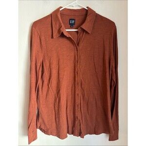 GAP women Rust Orange Long Sleeve soft cotton Button-Up Shirt large Classic EUC